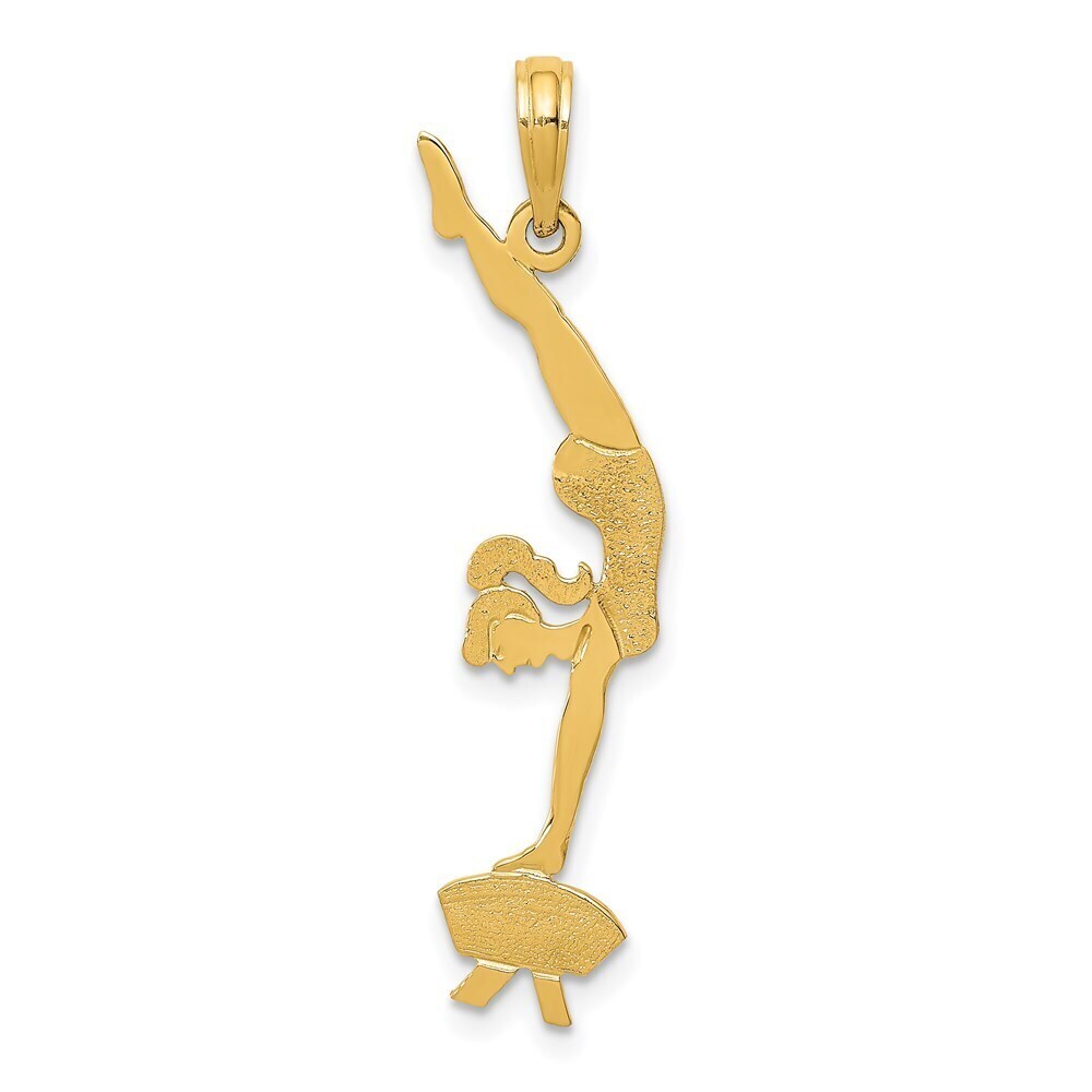 14k Yellow Gold Sports Theme Solid Polished Gymnast Necklace Charm Pendant